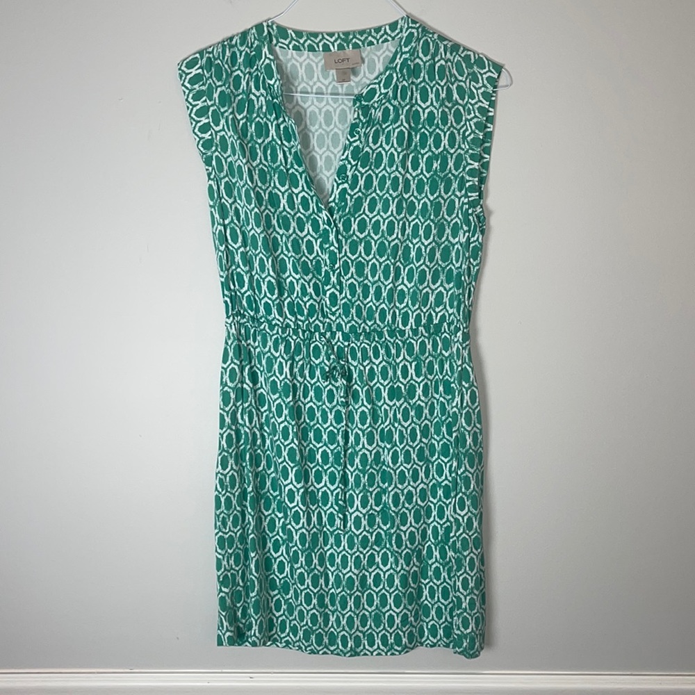 Ann Taylor Loft Small Petites Green Print Dress